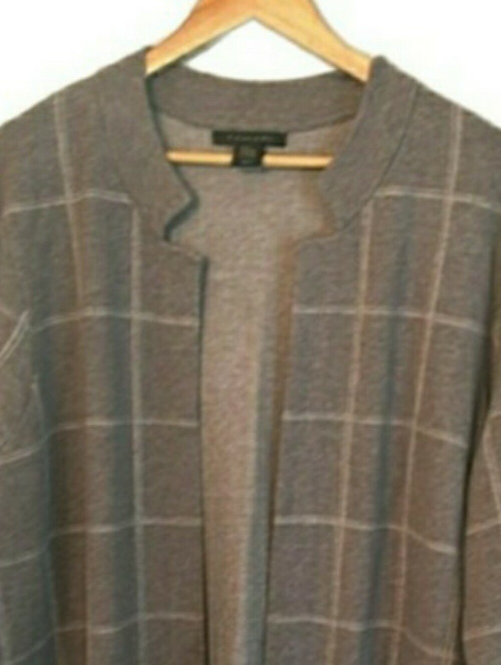 Tahari Gray Windowpane Open-Front Cardigan, 3X